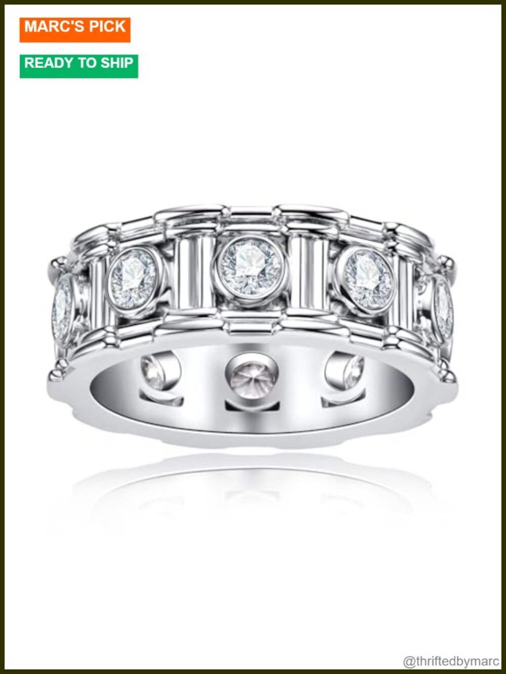 Moissanite Wedding Band D Color VVS1 925 Sterling Silver Eternity Ring Bezel Set